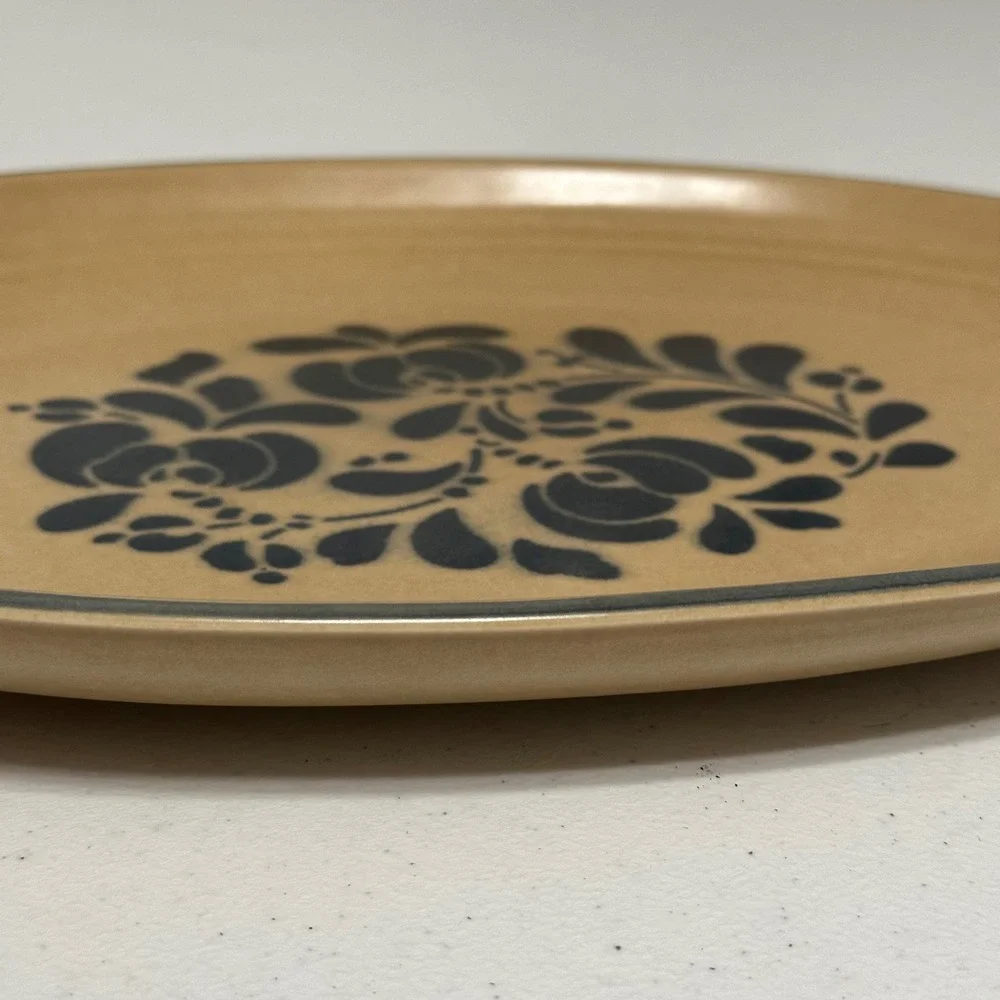 Pfaltzgraff Folk Art Pattern Oval Serving Platter Stoneware Blue Floral VTG 14